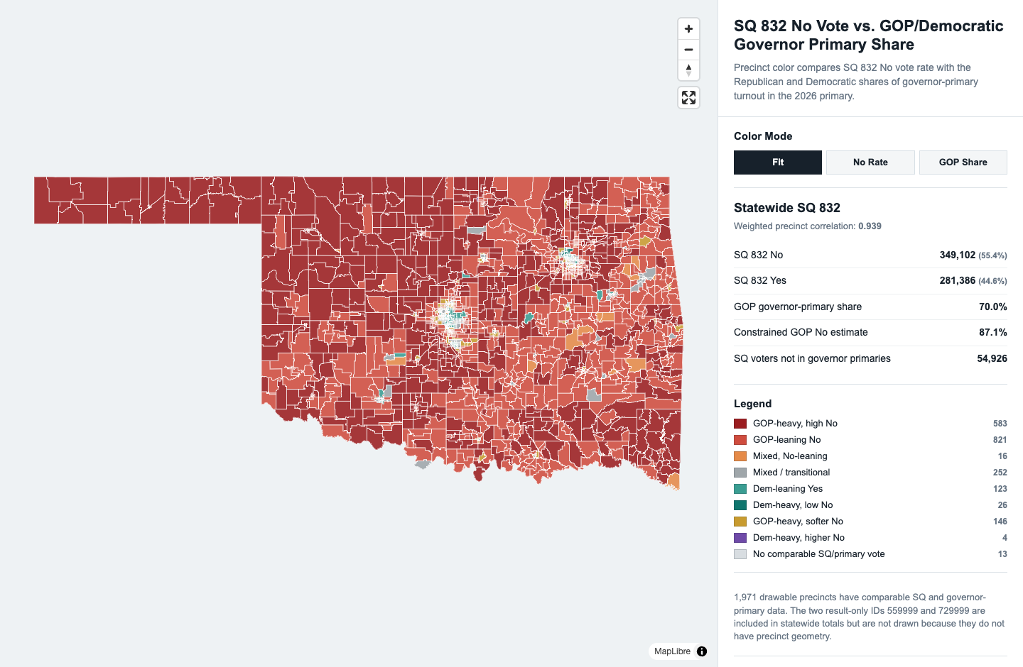Preview of SQ 832 No Vote vs. GOP/Democratic Governor Primary Share